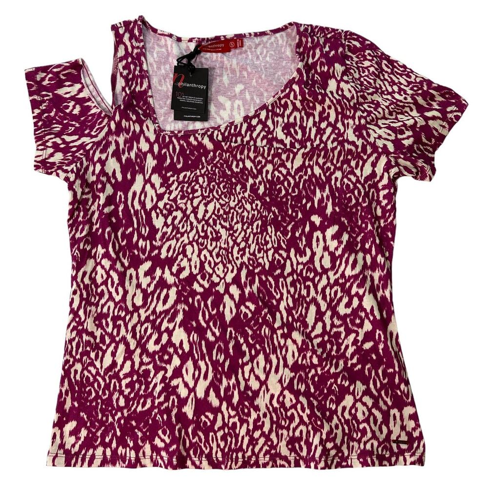 n:Philanthropy Sylvester Animal Print One Side Off Shoulder Top SZ S Purple